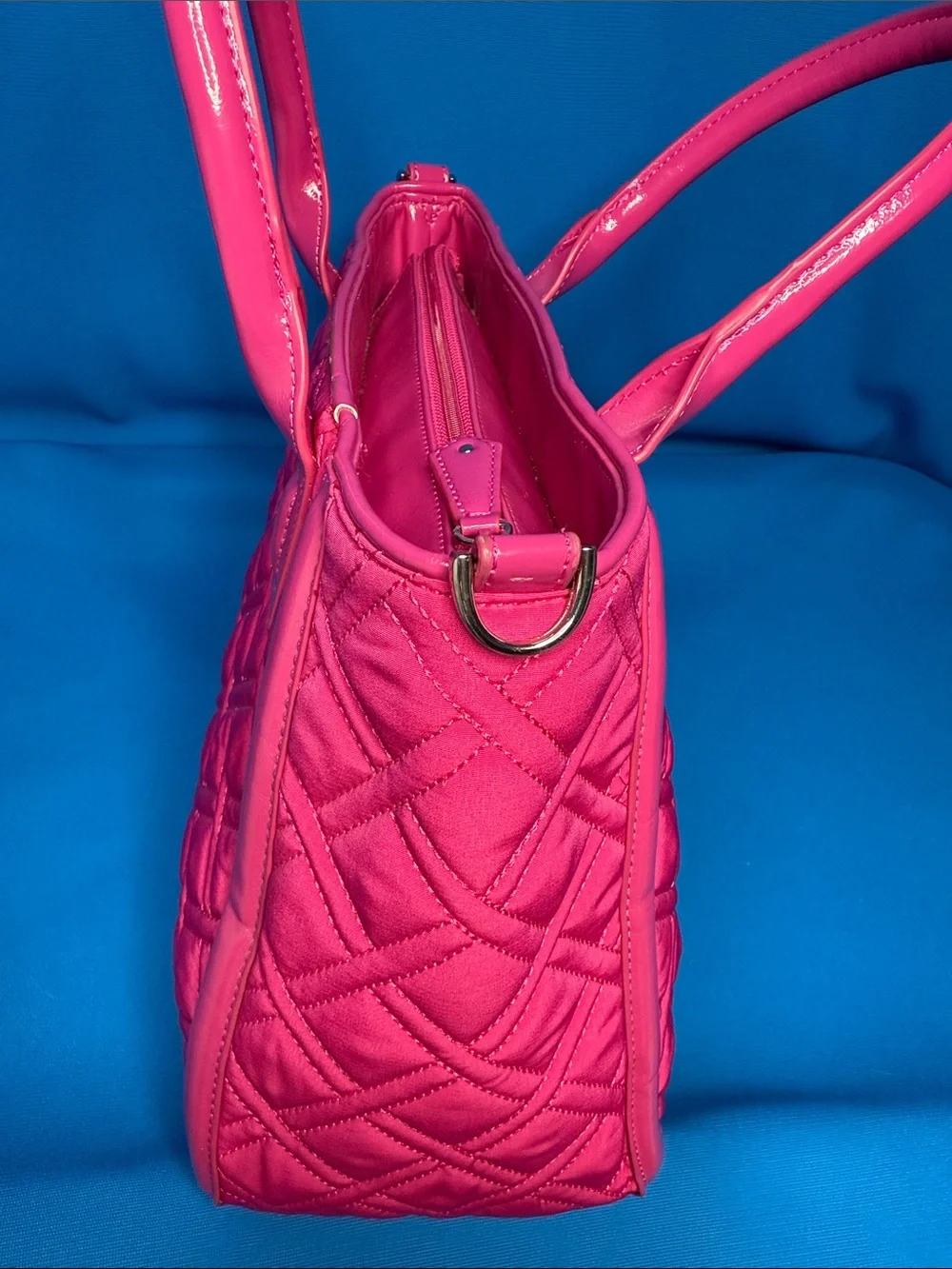 VERA BRADLEY DIAMOND QUILTED TRIMMED TRAPEZE FUCHSIA / PINK SATCHEL HANDBAG